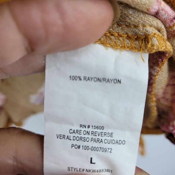 Vintage Rewind Peasant Blouse L Mustard Floral Off Shoulder Crop Button Tie Puff - Picture 11 of 14